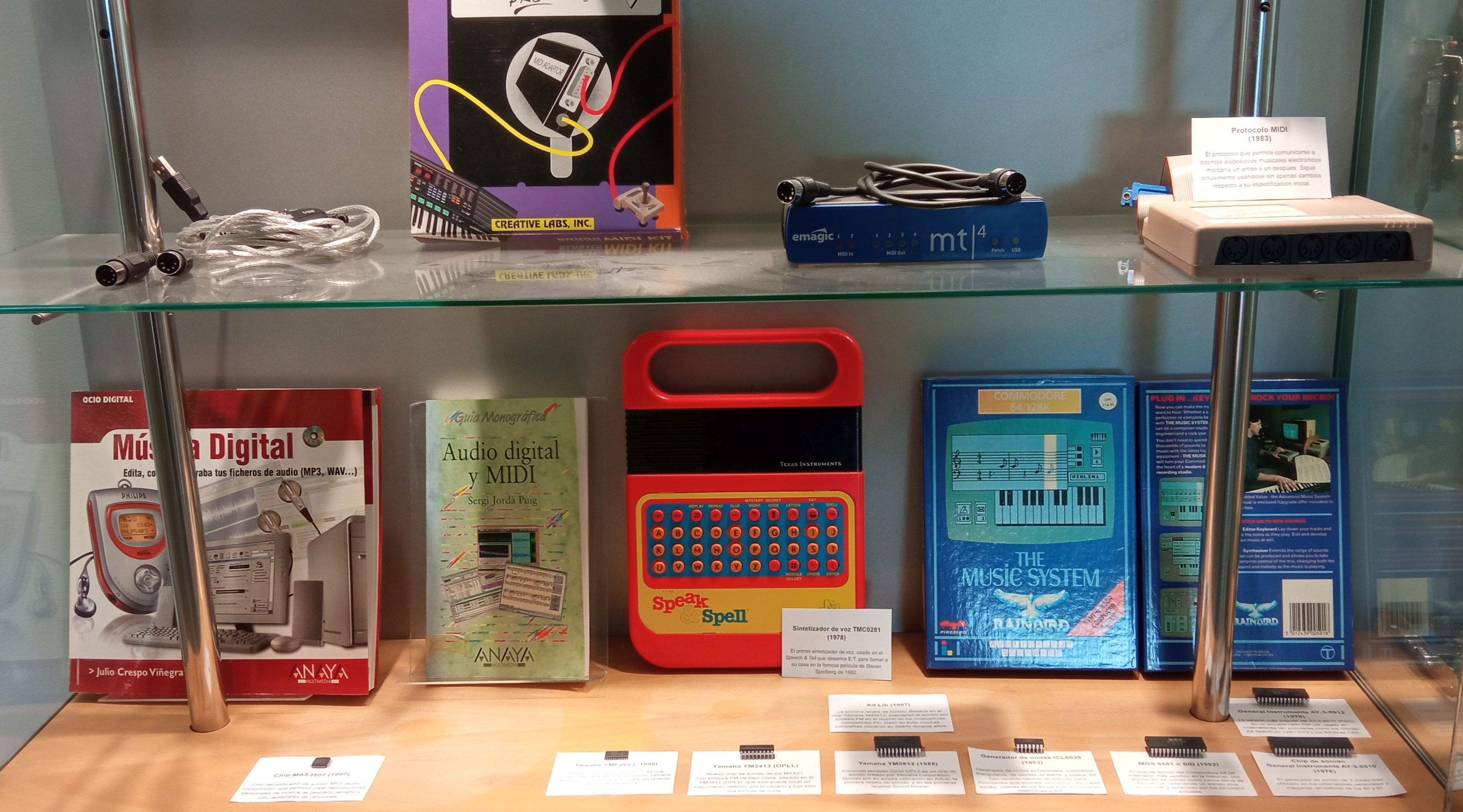 Hardware MIDI, sintetizador de voz usado por E.T., software musical, y chips de sonido